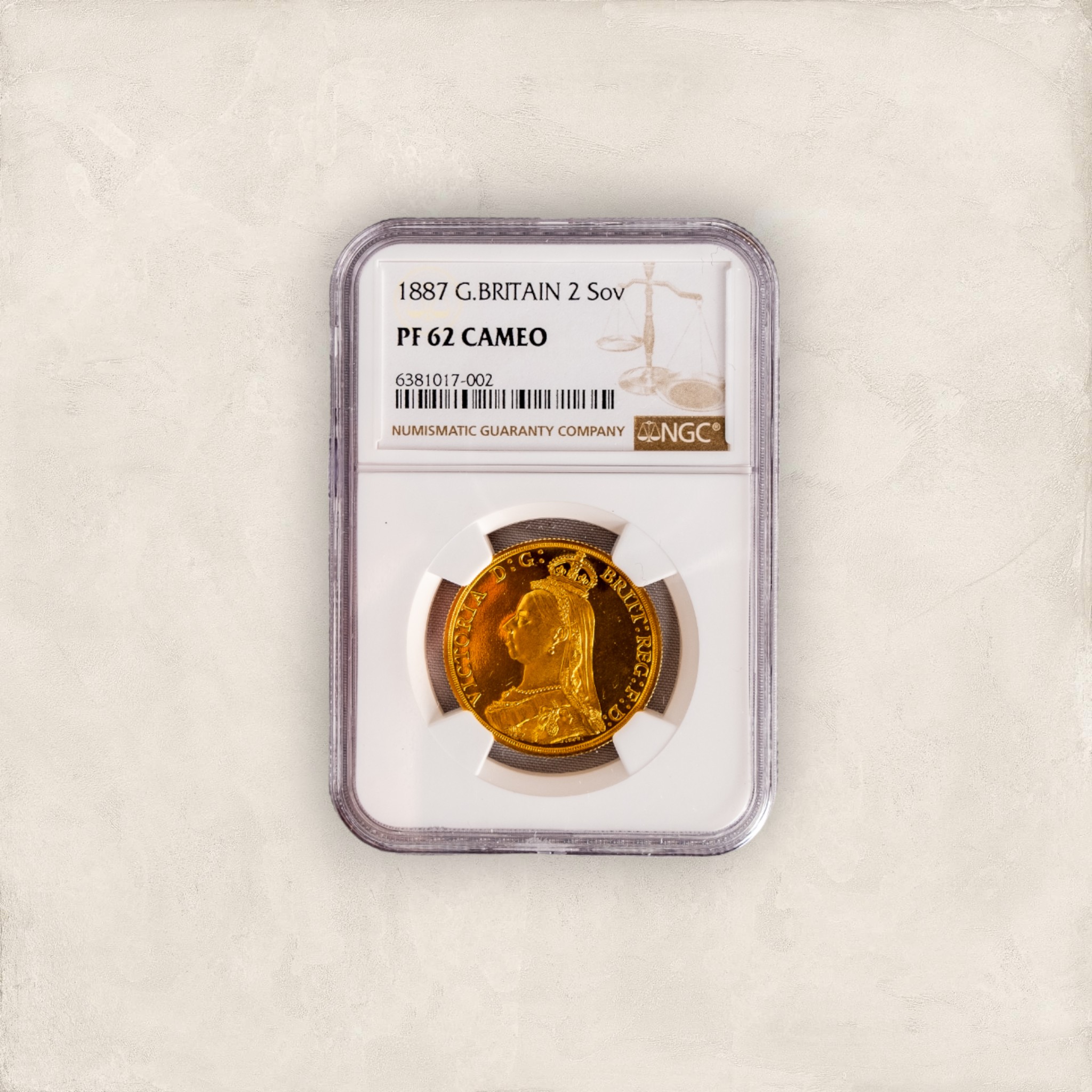 1887 £2 Coin Gold Double Sovereign Victoria Jubilee Head NGC MS62