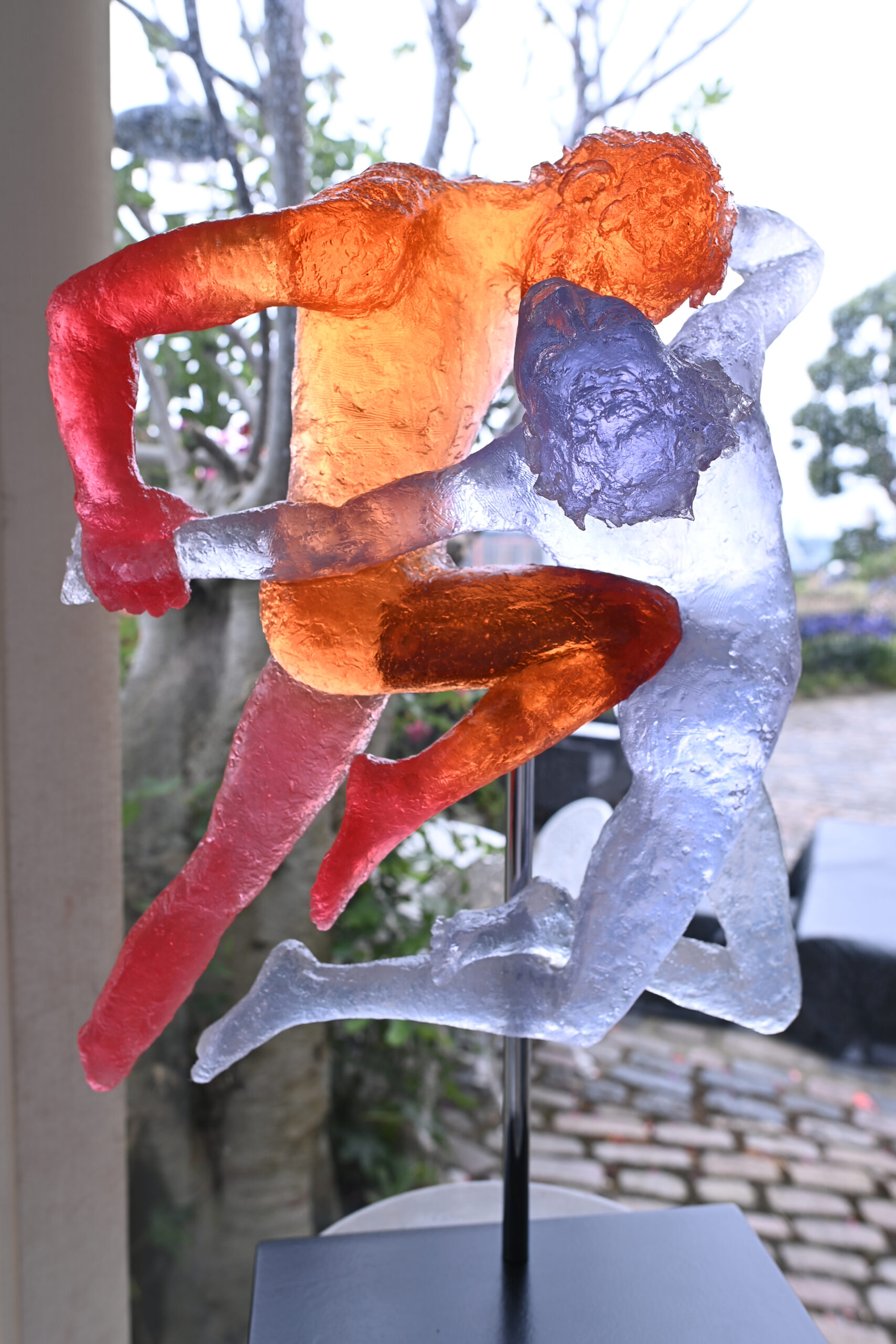 Unique Coloured Resin Sculpture 2 Men Kissing